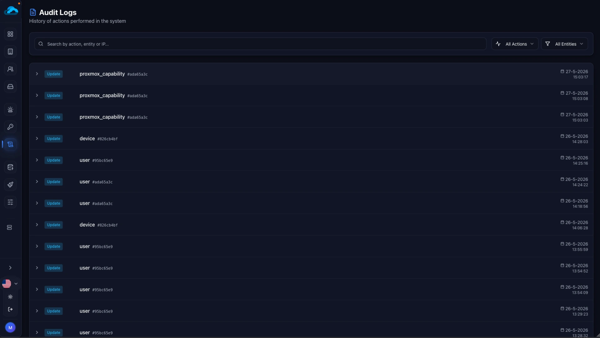 Logfiles per user action dark mode