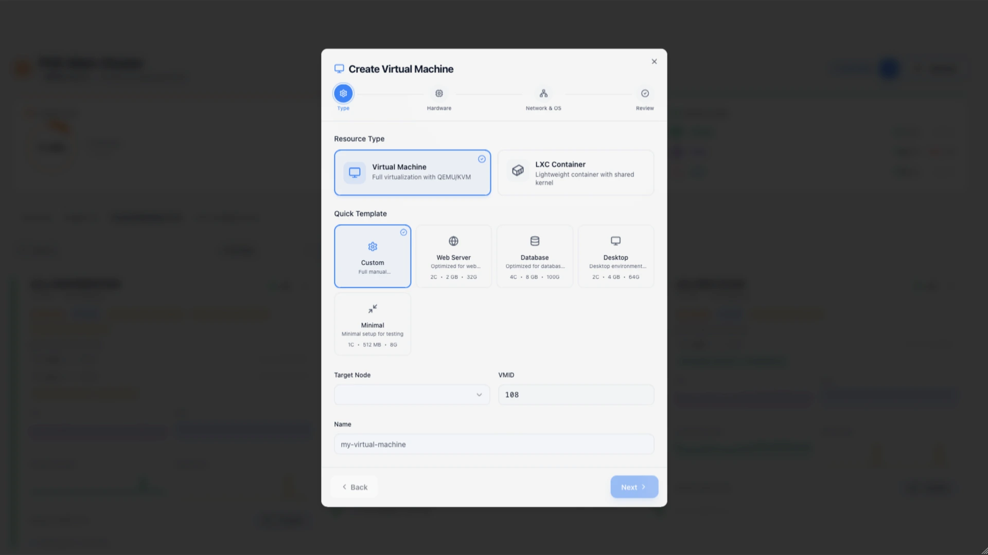 Create a VM with forced settings Proxmox