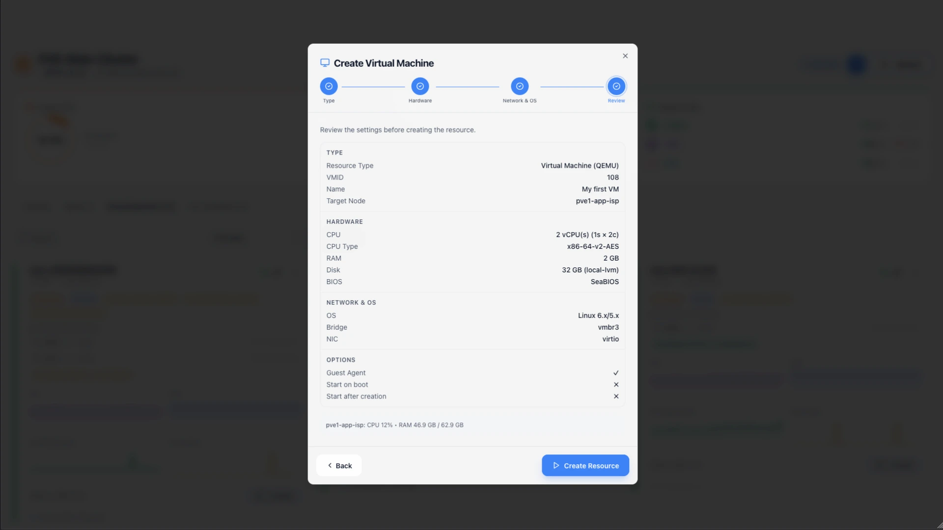 Overview of the created VM.