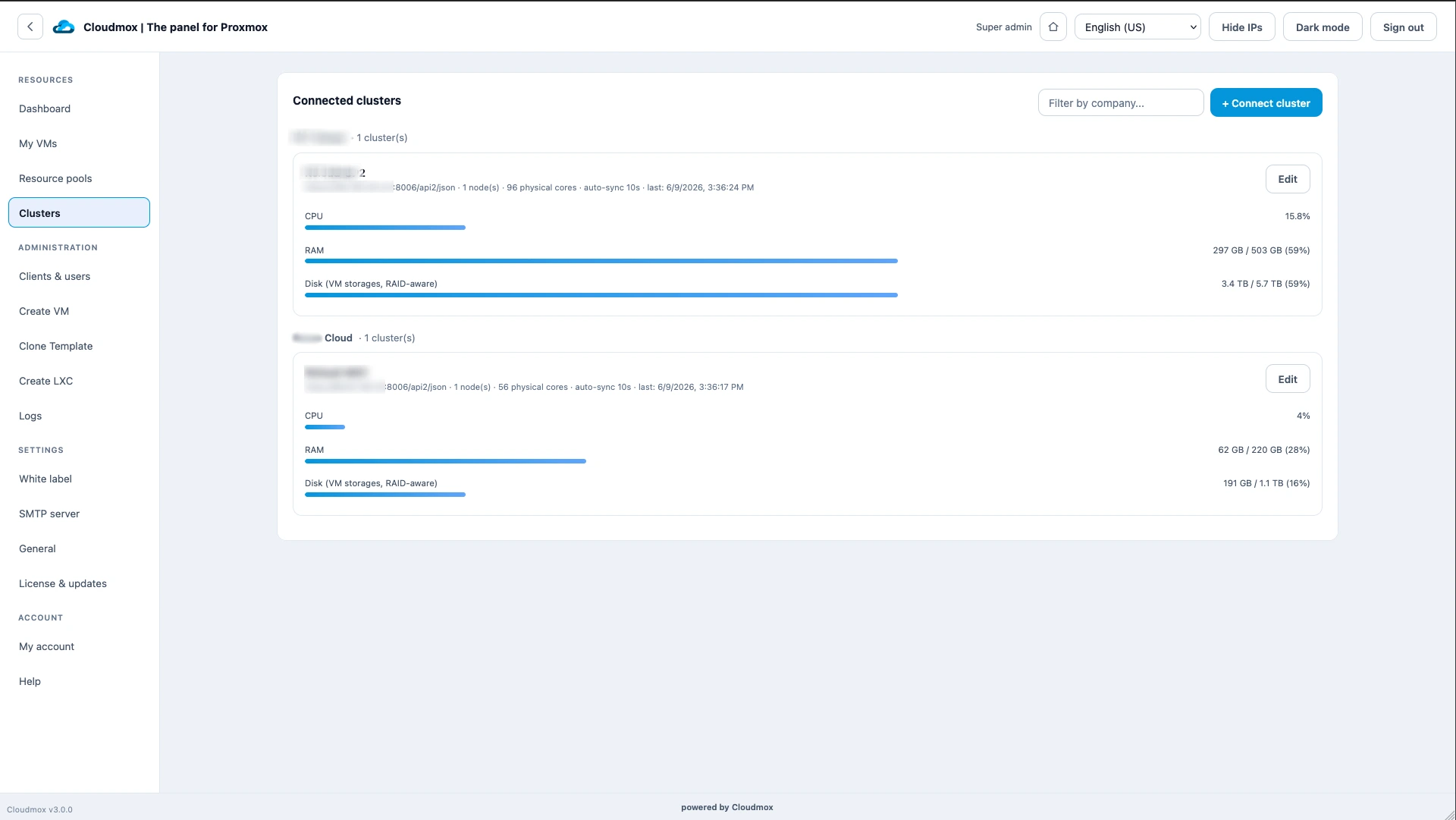 Connect all your Proxmox clusters and manage them