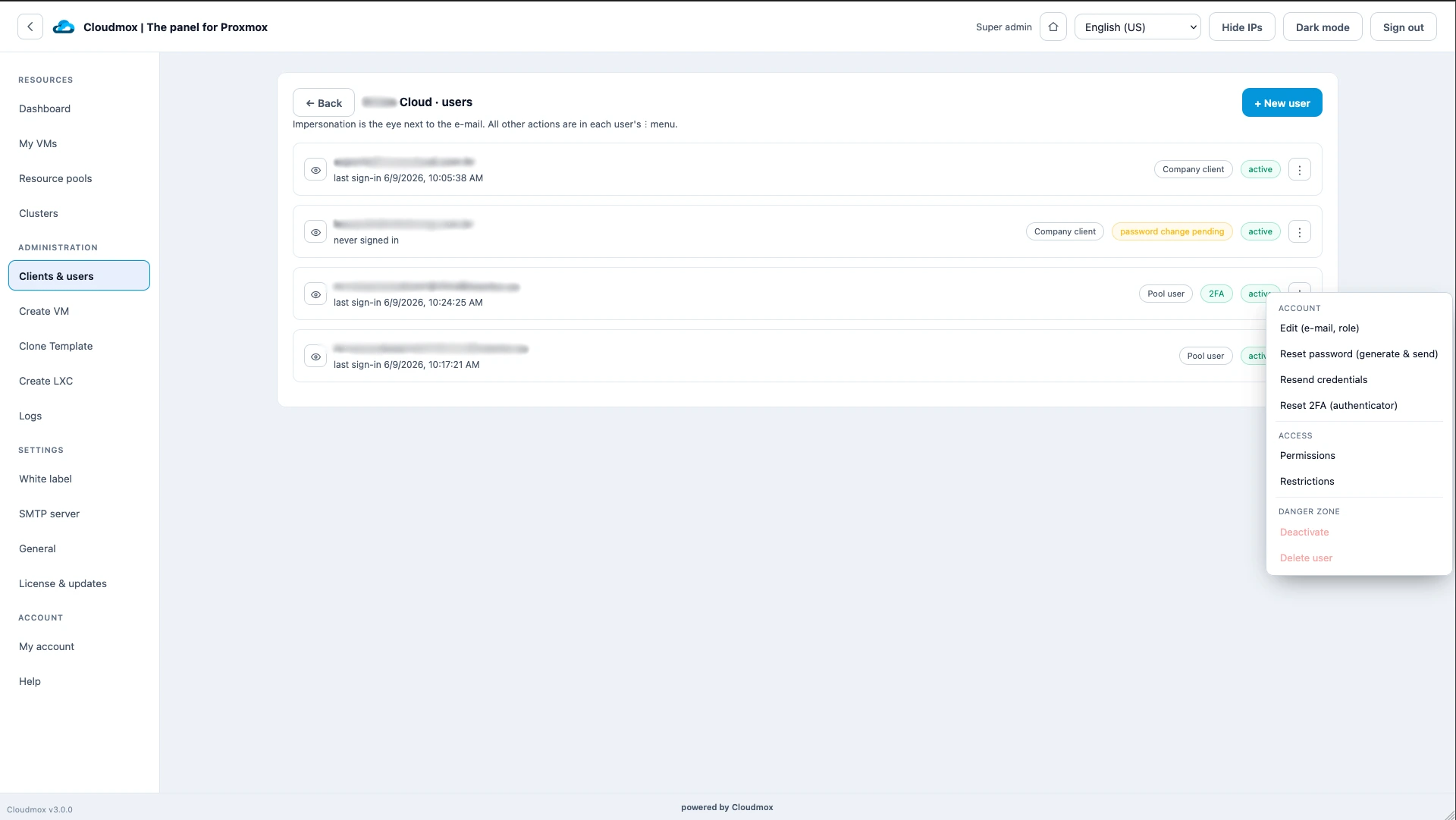 Add and manage customers with Proxmox