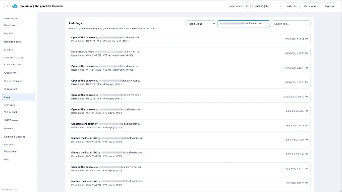 log every action with VMs